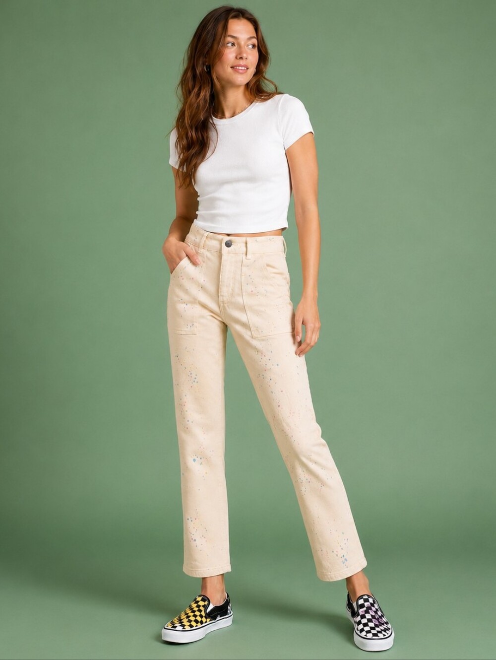 Easel Paint Splatter Pants In Khaki L NWT